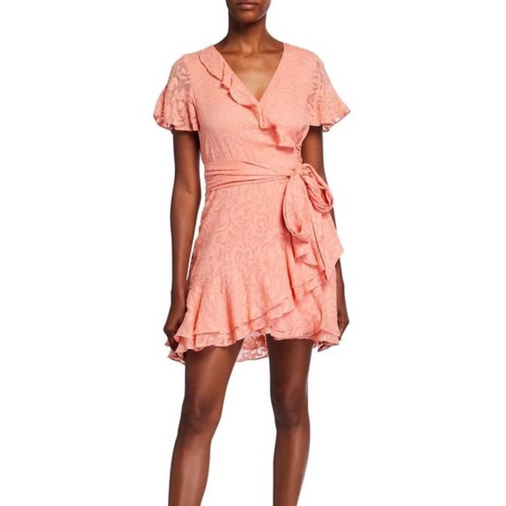 Tanya Taylor Coral Bianka Silk Blend Wrap Mini Dress